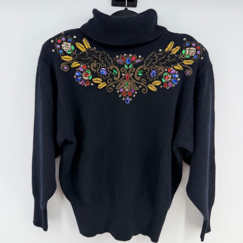 Vintage‎ SSG Catharine Lover Jeweled Angora Lambswool Turtleneck Sweater XL